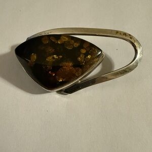 Vintage Baltic Amber Brooch In Sterling Setting